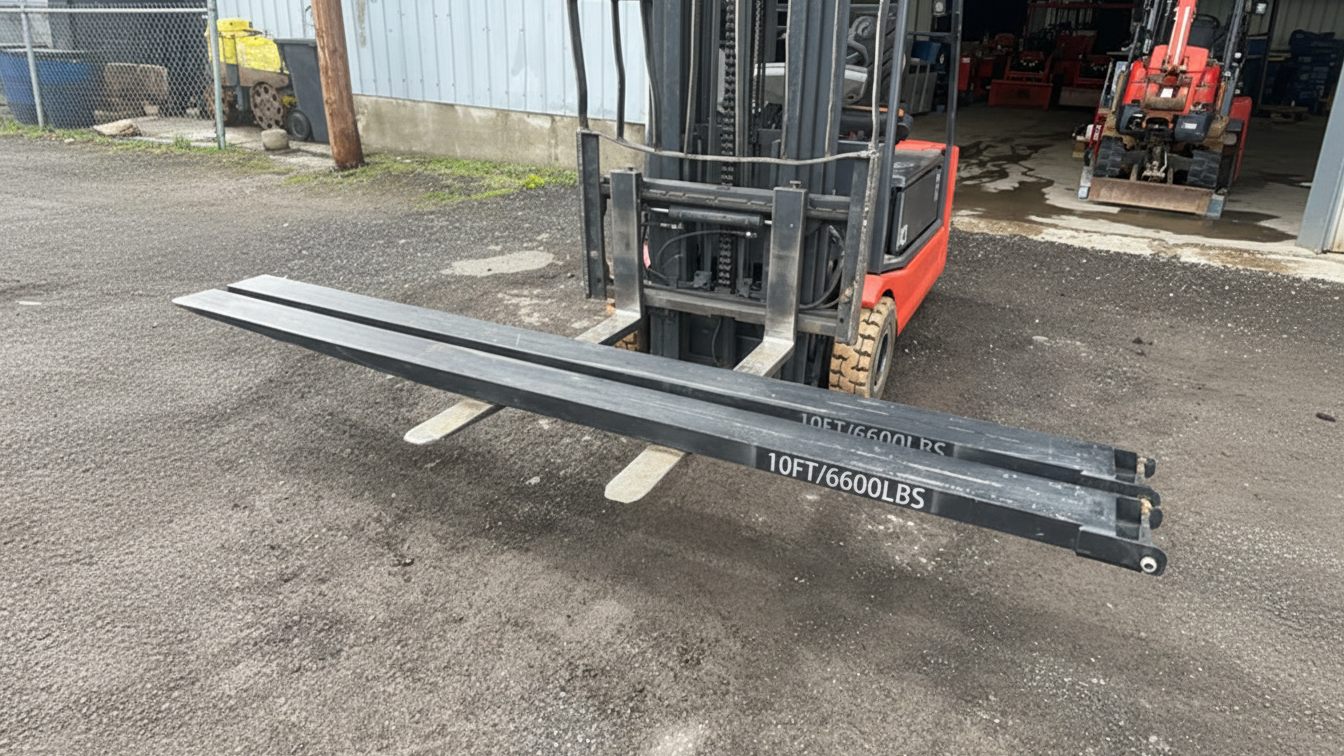 Rallonges de fourches montées sur un chariot élévateur pour la manutention de charges longues